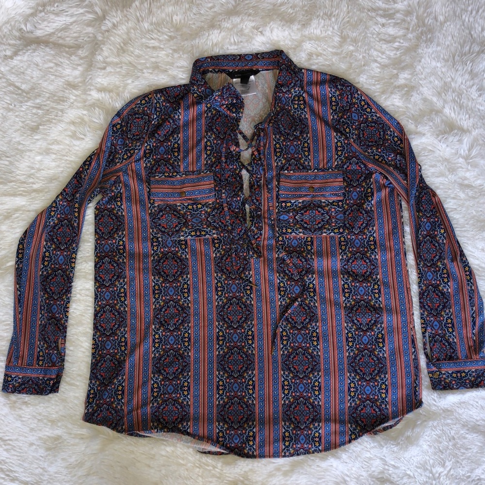 BCBG Max Azria Paisley Lace-up top Size XL